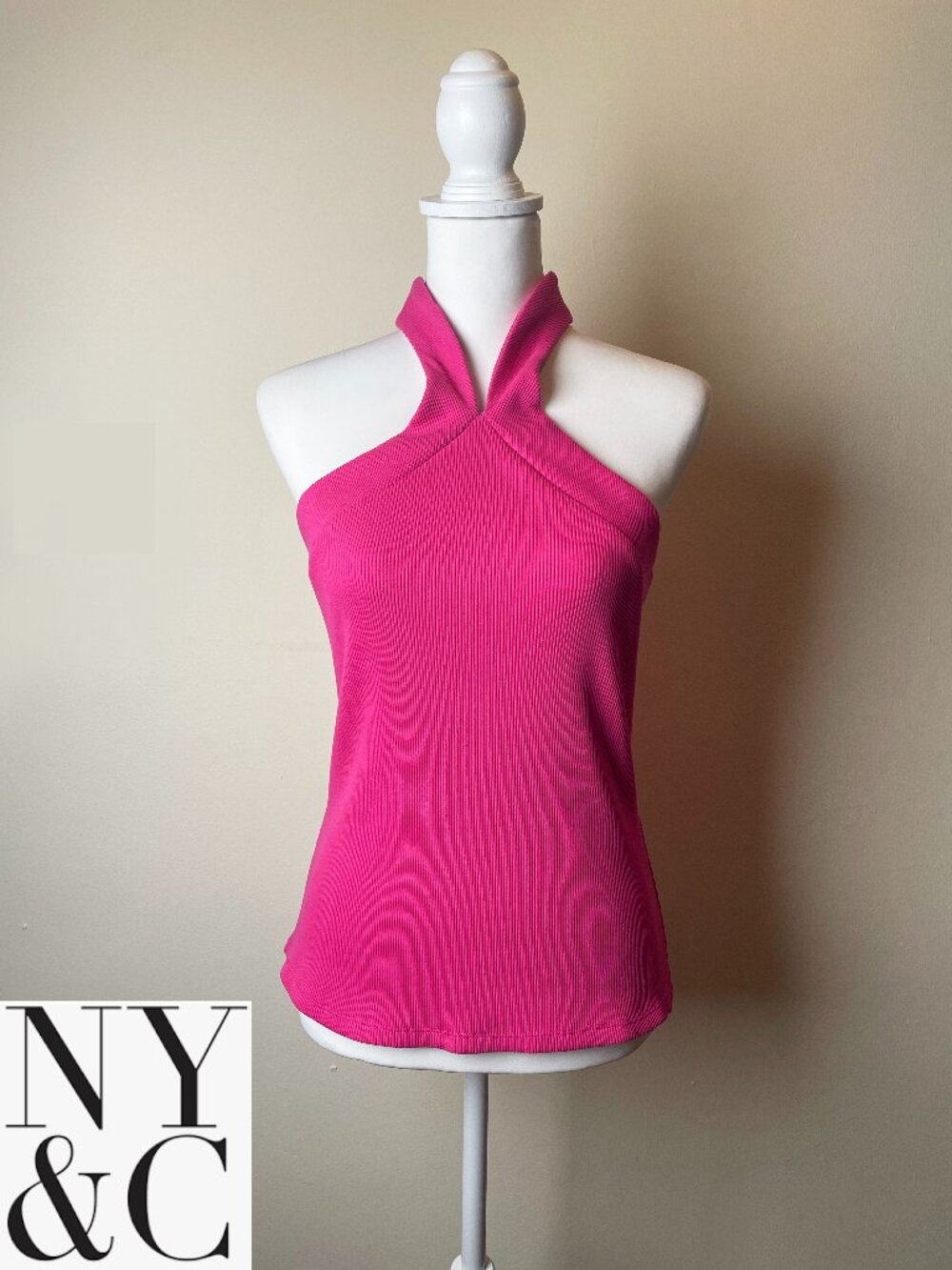 New York & Company Hot Pink Ribbed Halter Top | Summer Sizzle | NWT Size S